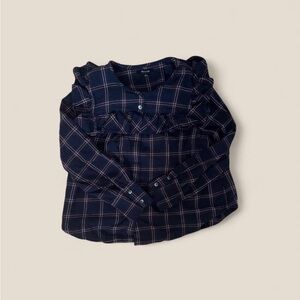 Madewell Navy Plaid Long Sleeve Top